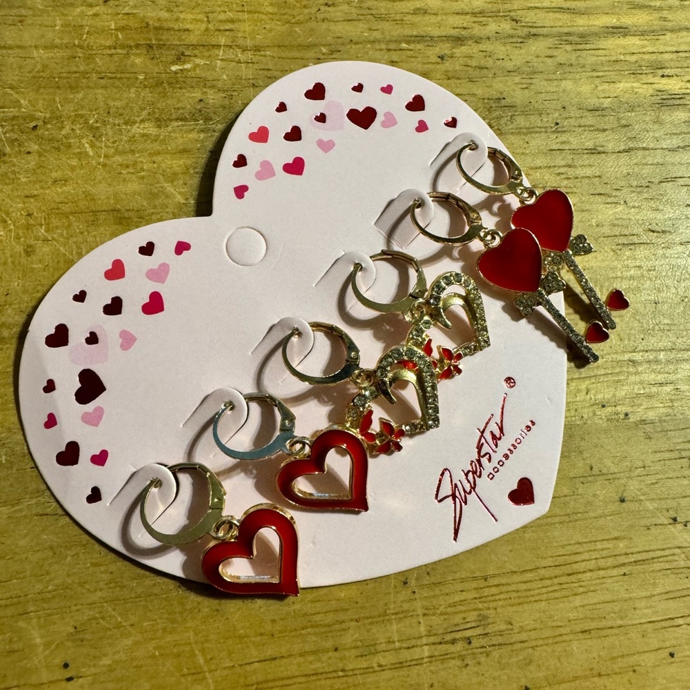 Superstar Accessories Heart Rhinestone 3 Pairs of Earrings